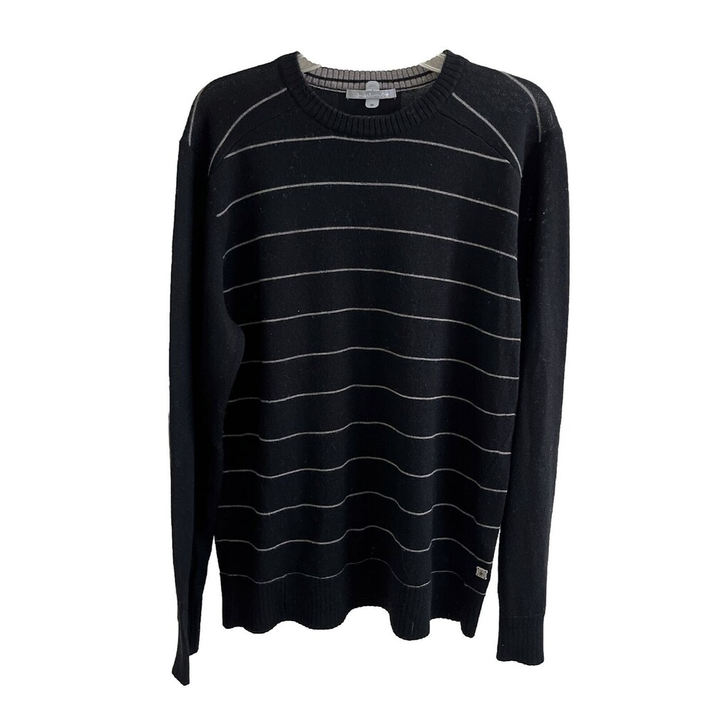 EUC Smartwool Men Merino Wool Crew Sweater Black Gray Stripes Med